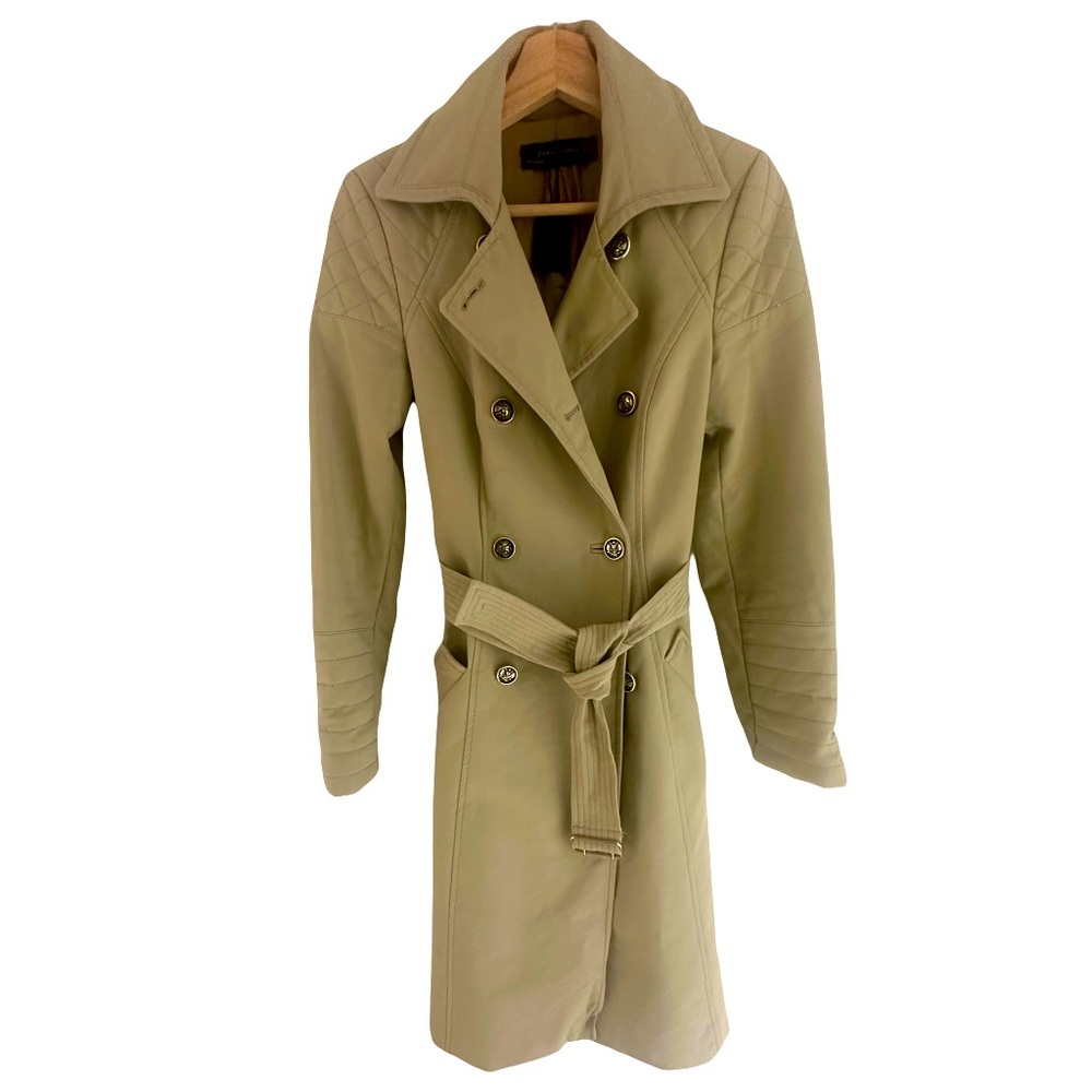 Zara Woman Trench Rain Coat Silver Buttons M